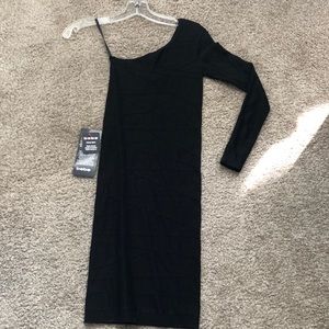 BeBe asymmetrical one sleeve black bodycon dress S